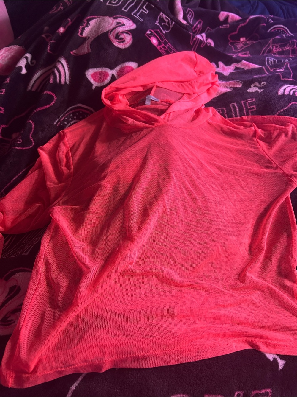 Sheer Neon Pink Hooded Mesh Top